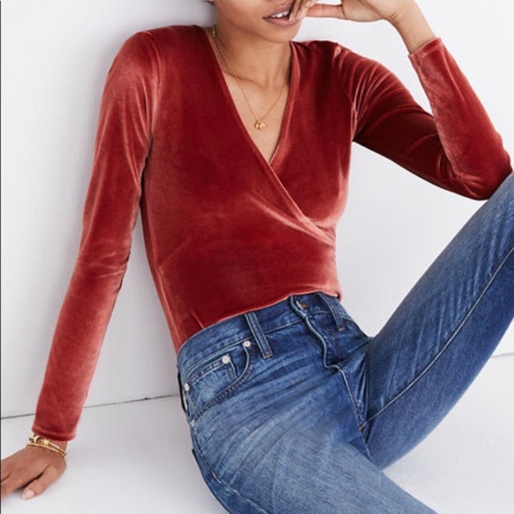 Madewell V Neck Velvet Bodysuit - xxs
